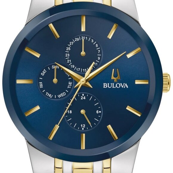 Bulova Men's Modern Day Date Quartz Silver Gold Watch 40MM 98C145 - Picture 1 of 4